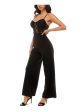 ALMOST FAMOUS Womens Black Lace Adjustable Straps Sleeveless Sweetheart Neckline Party Cami Wide Leg Jumpsuit Sale