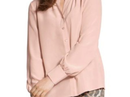 BASLER Womens Light Pink Crew Neck Button Up Top on Sale