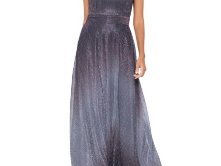 BETSY & ADAM Womens Gray Pleated Zippered Faux-wrap Skirt Lined Ombre Sleeveless Halter Full-Length Evening Gown Dress For Cheap