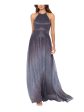 BETSY & ADAM Womens Gray Pleated Zippered Faux-wrap Skirt Lined Ombre Sleeveless Halter Full-Length Evening Gown Dress For Cheap