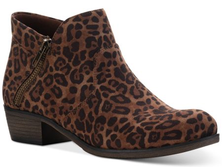 SUN STONE Womens Brown Animal Print Cushioned Breathable Slip Resistant Abby Round Toe Block Heel Booties W Hot on Sale