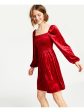 BAR III DRESSES Womens Unlined Long Sleeve Square Neck Above The Knee Fit + Flare Dress For Discount