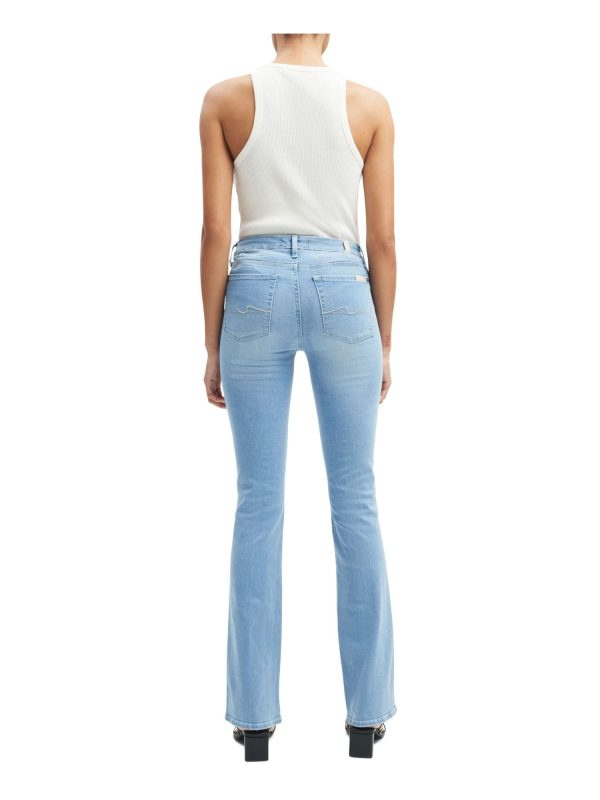 7 FOR ALL MANKIND Womens Light Blue Zippered Pocketed Button Closure Form Fitting Straight leg Jeans Hot on Sale