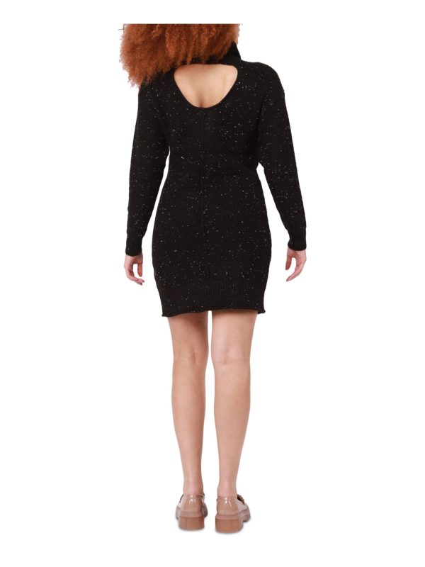 BLACK TAPE Womens Unlined Heather Long Sleeve Turtle Neck Above The Knee Sweater Dress Online now