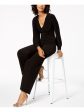 ADRIANNA PAPELL Womens Black Zippered Long Sleeve V Neck Evening Wide Leg Jumpsuit Online Hot Sale