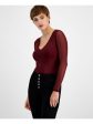 BAR III Womens Maroon Stretch Long Sleeve V Neck Top For Cheap