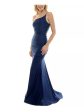 B DARLIN Womens Zippered Spaghetti Strap Asymmetrical Neckline Full-Length Prom Gown Dress Sale