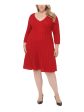 JESSICA HOWARD Womens Red 3 4 Sleeve V Neck Knee Length Wear To Work Sweater Dress Online