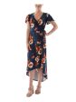 BCX DRESS Womens Stretch Belted Floral Flutter Sleeve Surplice Neckline Midi Wear To Work Hi-Lo Dress on Sale