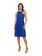 ADRIANNA PAPELL Womens Blue Pleated Zippered Lined Sleeveless Halter Above The Knee Party Fit + Flare Dress on Sale