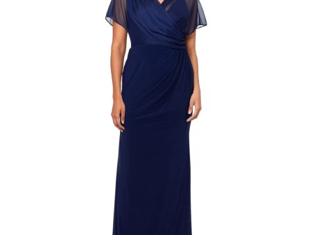 B&A  BY BETSY & ADAM Womens Zippered Flutter Sleeve Surplice Neckline Full-Length Evening Sheath Dress Online now