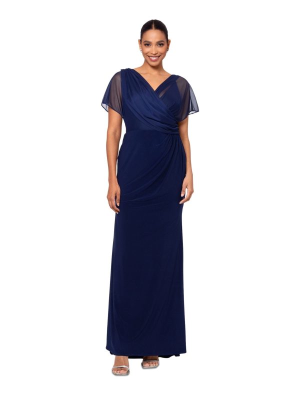 B&A  BY BETSY & ADAM Womens Zippered Flutter Sleeve Surplice Neckline Full-Length Evening Sheath Dress Online now