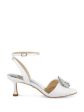 BADGLEY MISCHKA Womens White Mixed Media Embellished Hardware Ankle Strap Padded Demi Square Toe Flare Buckle Dress Heeled Online Hot Sale