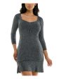 BCX DRESS Womens Silver Ribbed Ruffled Hem 3 4 Sleeve Sweetheart Neckline Short Body Con Dress Fashion