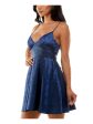 B DARLIN Womens Navy Zippered Pocketed Lined Spaghetti Strap V Neck Short Party Fit + Flare Dress Hot on Sale