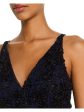 AQUA Womens Navy Sequined Lace Sleeveless V Neck Midi Evening Body Con Dress Supply