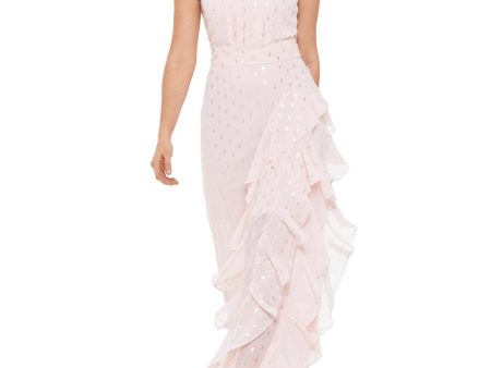 BETSY & ADAM Womens Pink Sheer Sleeveless Halter Full-Length Evening Sheath Dress For Discount