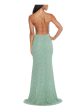 B DARLIN Womens Green Glitter Ruched Open Strappy Back Pull-on Printed Spaghetti Strap V Neck Full-Length Evening Gown Dress Online now