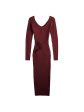 ALMOST FAMOUS Womens Burgundy Ribbed Belted V-back Long Sleeve V Neck Midi Wear To Work Body Con Dress Online