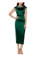 BETSY & ADAM Womens Green Pleated Zippered V-back Fitted Back Slit Sleeveless Boat Neck Midi Cocktail Sheath Dress Online