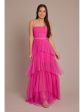 BETSY & ADAM Womens Pink Mesh Zippered Lined Corset-style Bodice Tiered Skirt Spaghetti Strap Square Neck Full-Length Prom Gown Dress For Discount