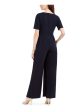 ADRIANNA PAPELL Womens Navy Short Sleeve Asymmetrical Neckline Evening Wide Leg Jumpsuit Cheap