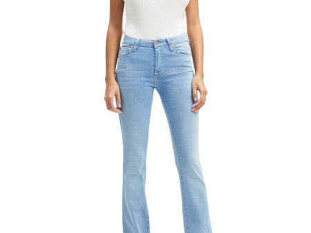 7 FOR ALL MANKIND Womens Light Blue Zippered Pocketed Button Closure Form Fitting Straight leg Jeans Hot on Sale