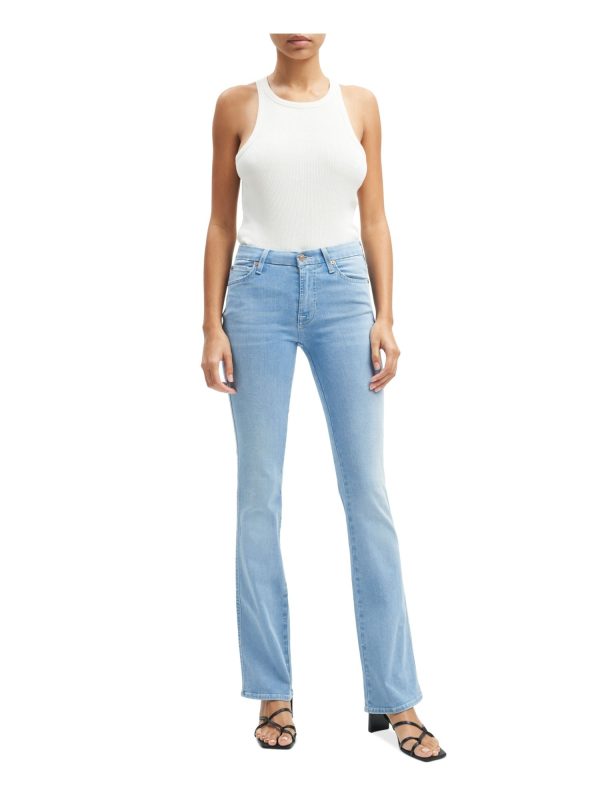 7 FOR ALL MANKIND Womens Light Blue Zippered Pocketed Button Closure Form Fitting Straight leg Jeans Hot on Sale