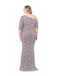 BETSY & ADAM Womens Beige Zippered Lined Elbow Sleeve Asymmetrical Neckline Full-Length Evening Mermaid Dress Online