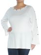 ALFANI Womens White Embellished Long Sleeve Jewel Neck Top Sale