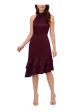 ADRIANNA PAPELL Womens Purple Ruched Zippered Double Ruffled Asymmetric Hem Sleeveless Halter Below The Knee Party Fit + Flare Dress For Discount