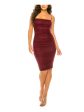 B DARLIN Womens Burgundy Glitter Ruched Zippered Sleeveless Square Neck Knee Length Party Body Con Dress Sale