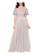 BETSY & ADAM Womens Beige Metallic Zippered Lined Slitted Flutter Sleeve Surplice Neckline Full-Length Evening Gown Dress on Sale