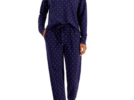 ALFANI Navy Crescent Moon Printed Long Sleeve Cuffed Pajamas For Discount