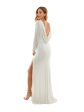 B DARLIN Womens White Zippered Lined Open Cowl-back Thigh-high Slit Long Sleeve Round Neck Full-Length Formal Gown Dress Discount