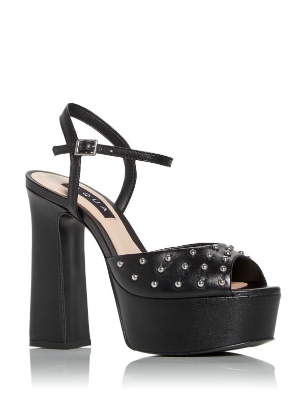 AQUA Womens Black 1-1 2  Platform Ankle Strap Studded Cullen Round Toe Block Heel Buckle Leather Dress Sandals Shoes Hot on Sale