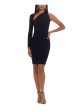 BETSY & ADAM Womens Black Long Sleeve Asymmetrical Neckline Above The Knee Cocktail Body Con Dress Online Sale