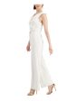 ADRIANNA PAPELL Womens White Stretch Ruffled Zippered Belted Sleeveless Surplice Neckline Formal Wide Leg Jumpsuit Hot on Sale