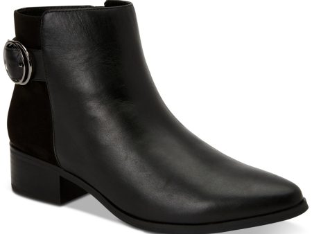 ALFANI Womens Black Buckle Accent Slip Resistant Olalla Pointed Toe Block Heel Booties on Sale