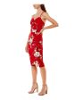 ALMOST FAMOUS Womens Red Stretch Twist Front Jersey-knit Peekaboo-keyhole Floral Spaghetti Strap Sweetheart Neckline Knee Length Party Body Con Dress Online now