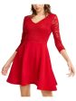 B DARLIN Womens Red Lace 3 4 Sleeve V Neck Short Party Blouson Dress Supply