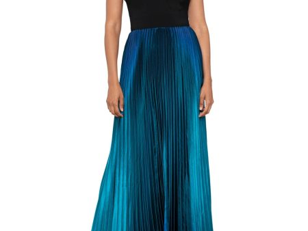 BETSY & ADAM Womens Black Zippered Pleated V-back Ombre Skirt Padded Cups Sleeveless V Neck Full-Length Evening Gown Dress Discount