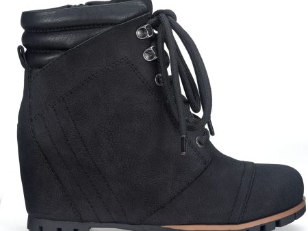 AMERICAN RAG Womens Black Zipper Accent Lizzie Round Toe Wedge Lace-Up Booties M Online Hot Sale