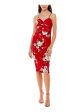 ALMOST FAMOUS Womens Red Stretch Twist Front Jersey-knit Peekaboo-keyhole Floral Spaghetti Strap Sweetheart Neckline Knee Length Party Body Con Dress Online now