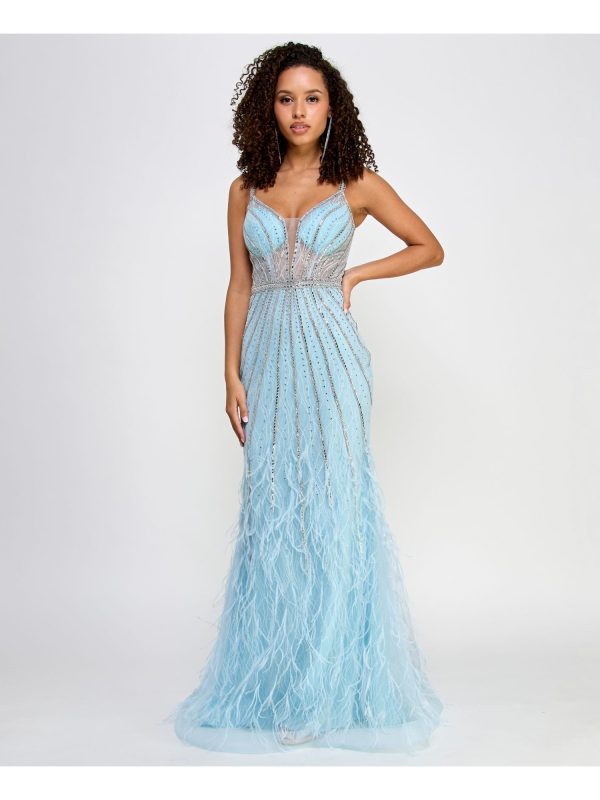 B DARLIN Womens Light Blue Mesh Zippered Lined Lace-up Back Illusion Corset Sleeveless Sweetheart Neckline Full-Length Prom Gown Dress Hot on Sale