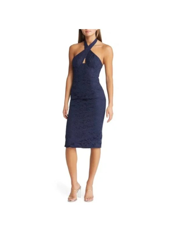 BARDOT Womens Slitted Sleeveless Halter Below The Knee Evening Sheath Dress Hot on Sale