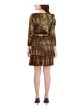 BCBGENERATION Womens Gold Zippered Lined Belted Textured Tiered Printed 3 4 Sleeve Surplice Neckline Above The Knee Evening Fit + Flare Dress Online