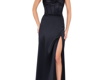 BLONDIE NITES Womens Black Pleated Zippered Boning Padded Open Lace Up Back Spaghetti Strap Sweetheart Neckline Full-Length Formal A-Line Dress For Discount