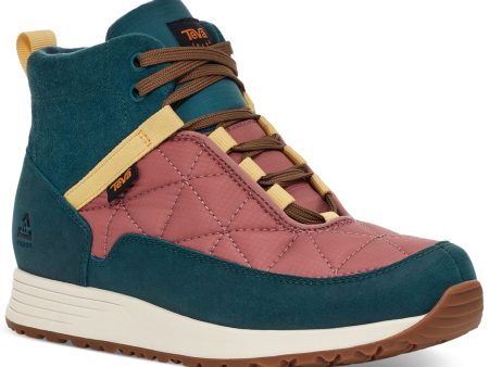 TEVA Womens Teal Mixed Media Quilted Antimicrobial Back Pull-Tab Waterproof Slip Resistant Reember Round Toe Wedge Lace-Up Hiking Boots Online