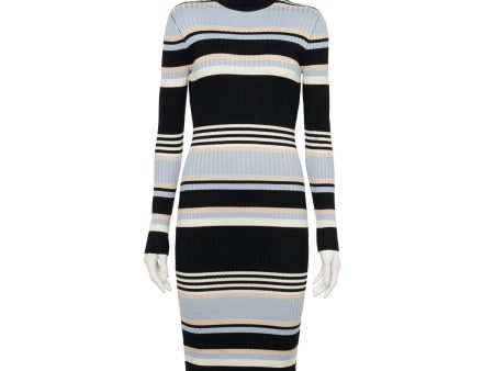 ALMOST FAMOUS Womens Black Stretch Ribbed Fitted Unlined Pullover Styling Striped Long Sleeve Turtle Neck Midi Wear To Work Body Con Dress Online Hot Sale